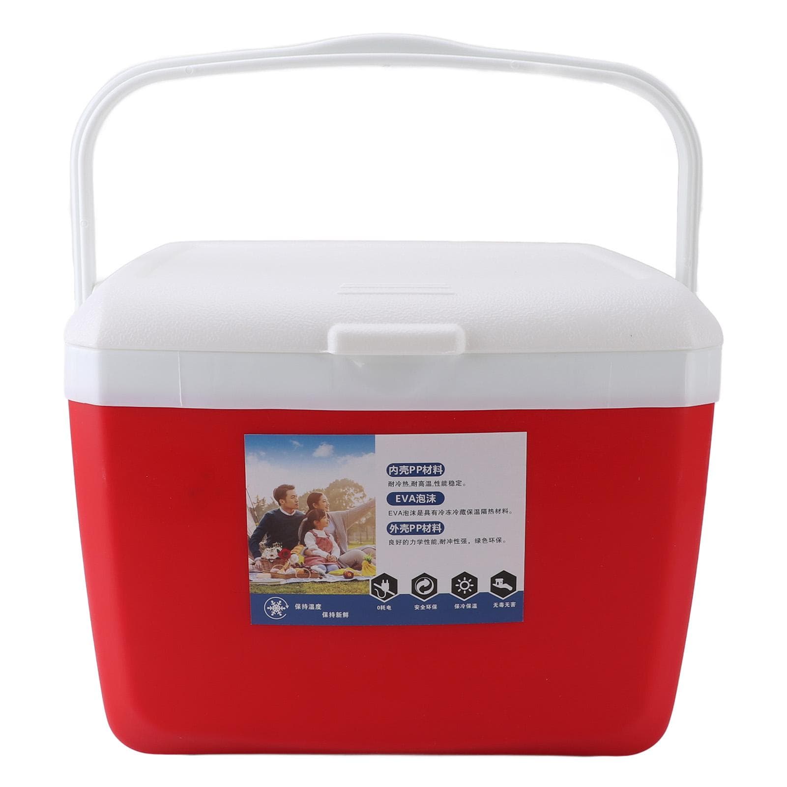 Insulated Portable Cooler Box 13L Leakproof Outdoor Cooler with Carry Handle for Picnics Grill red