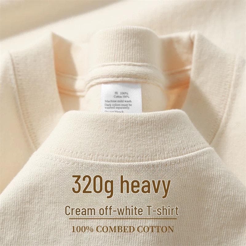 320g Heavyweight White Cotton Short-Sleeve T-Shirt for Men and Women - Thick, Non-Transparent, Loose Fit, Perfect for Summer. 2XL [170-190 jin]