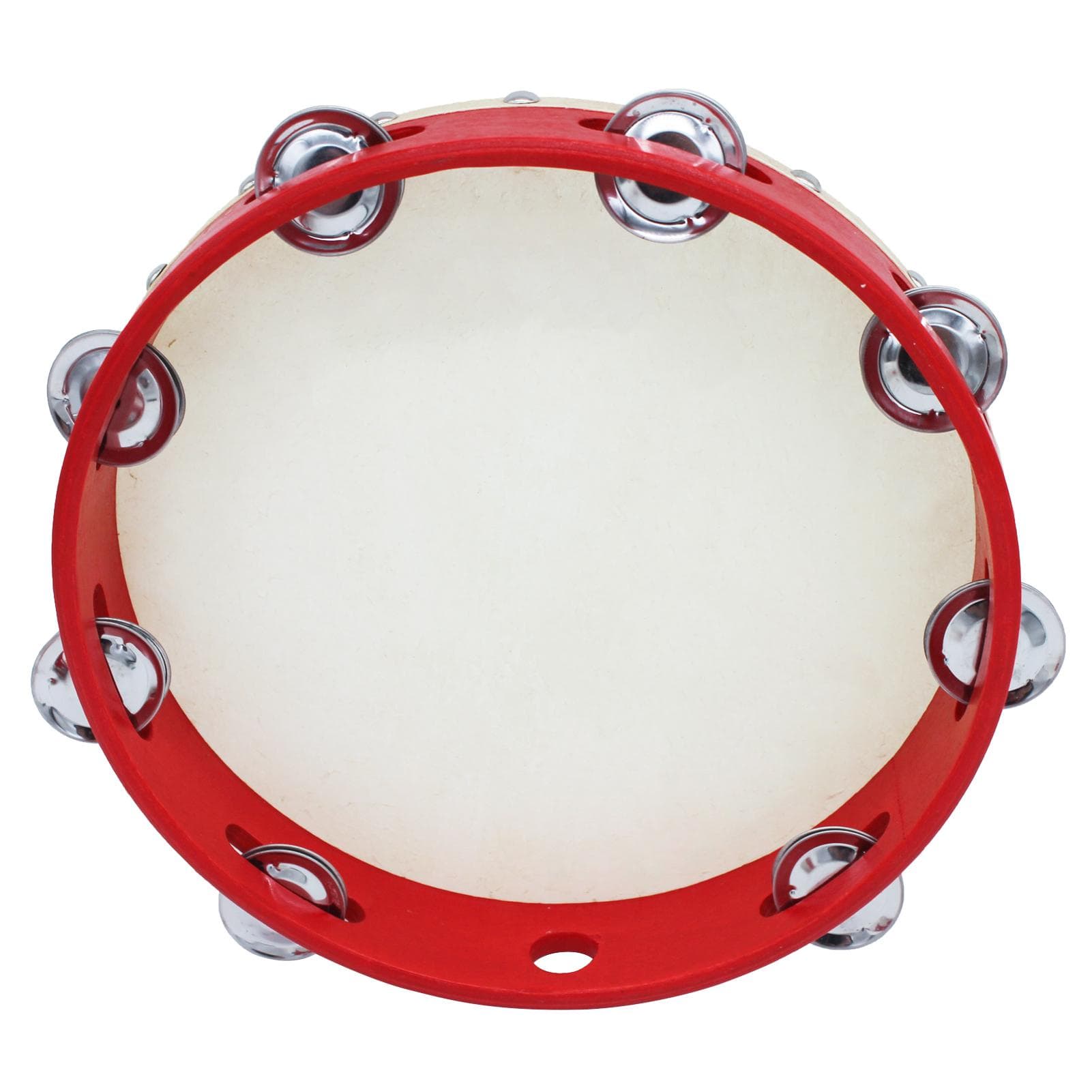 10 Inch Hand Tambourine with Metal Single Row 8pcs Metal Cymbals Jingles Sheepskin Drum Skin Wooden 10-inch