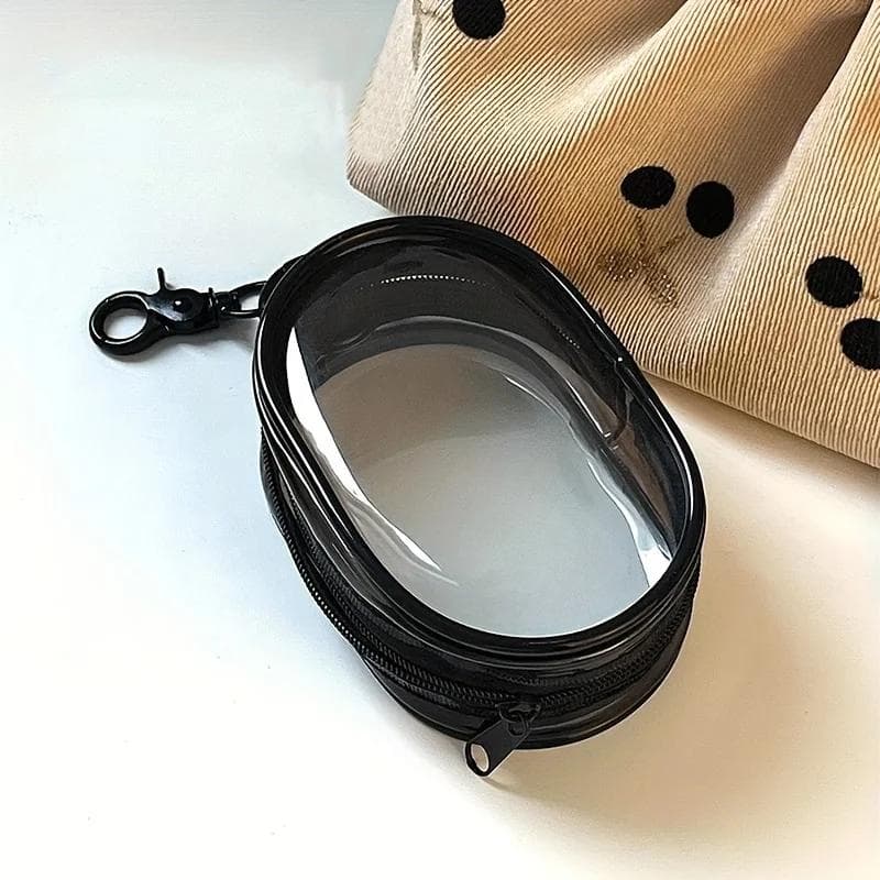 Portable Mini Clear Zipper Storage Bag - Space-Saving Organizer for Earphones & Chargers, Versatile with Handy Keychain Loop black