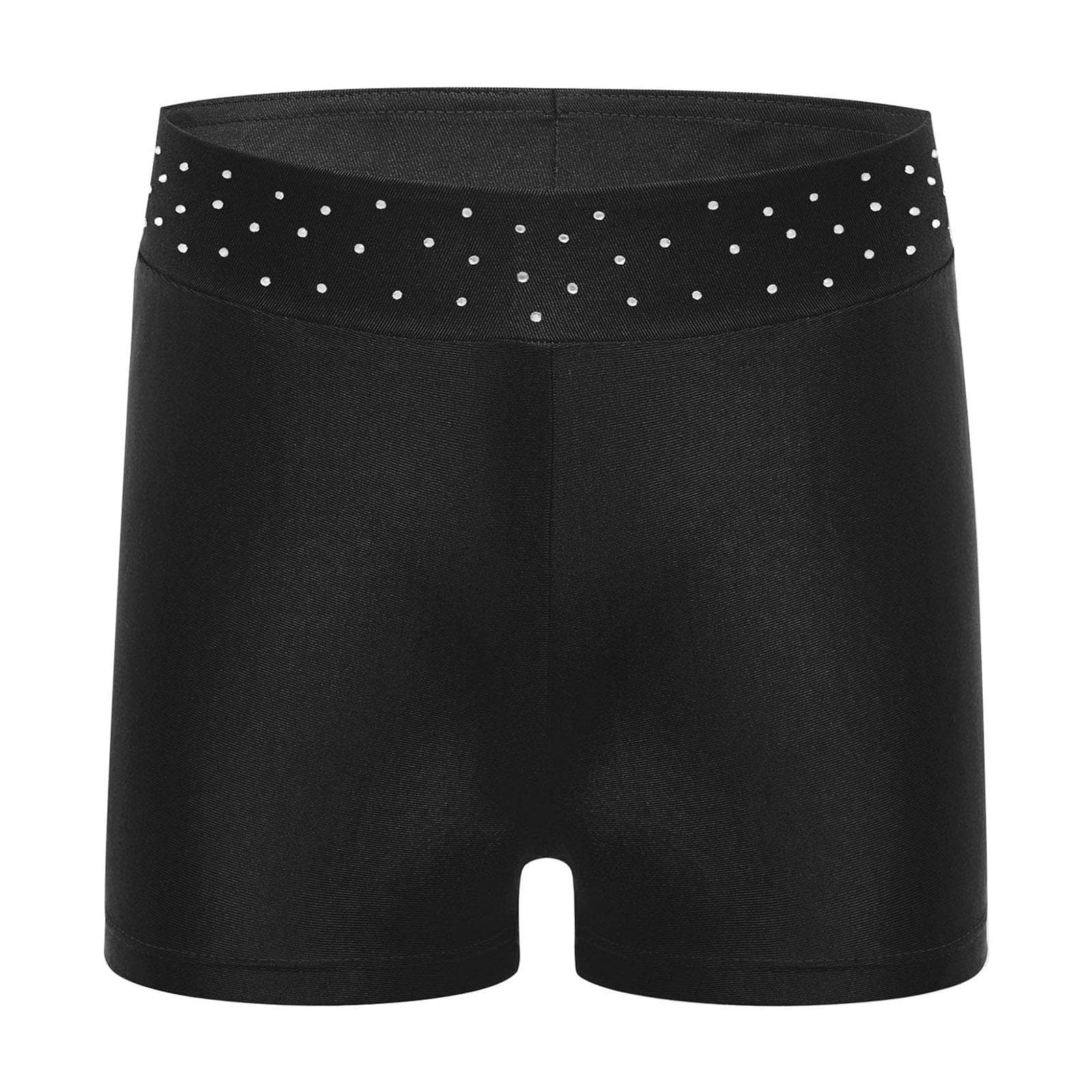 Girls Sparkly Waistband Dance Shorts Stretchy Fabric for Figure Skating Acrobatics Competitions 5-6 Years black