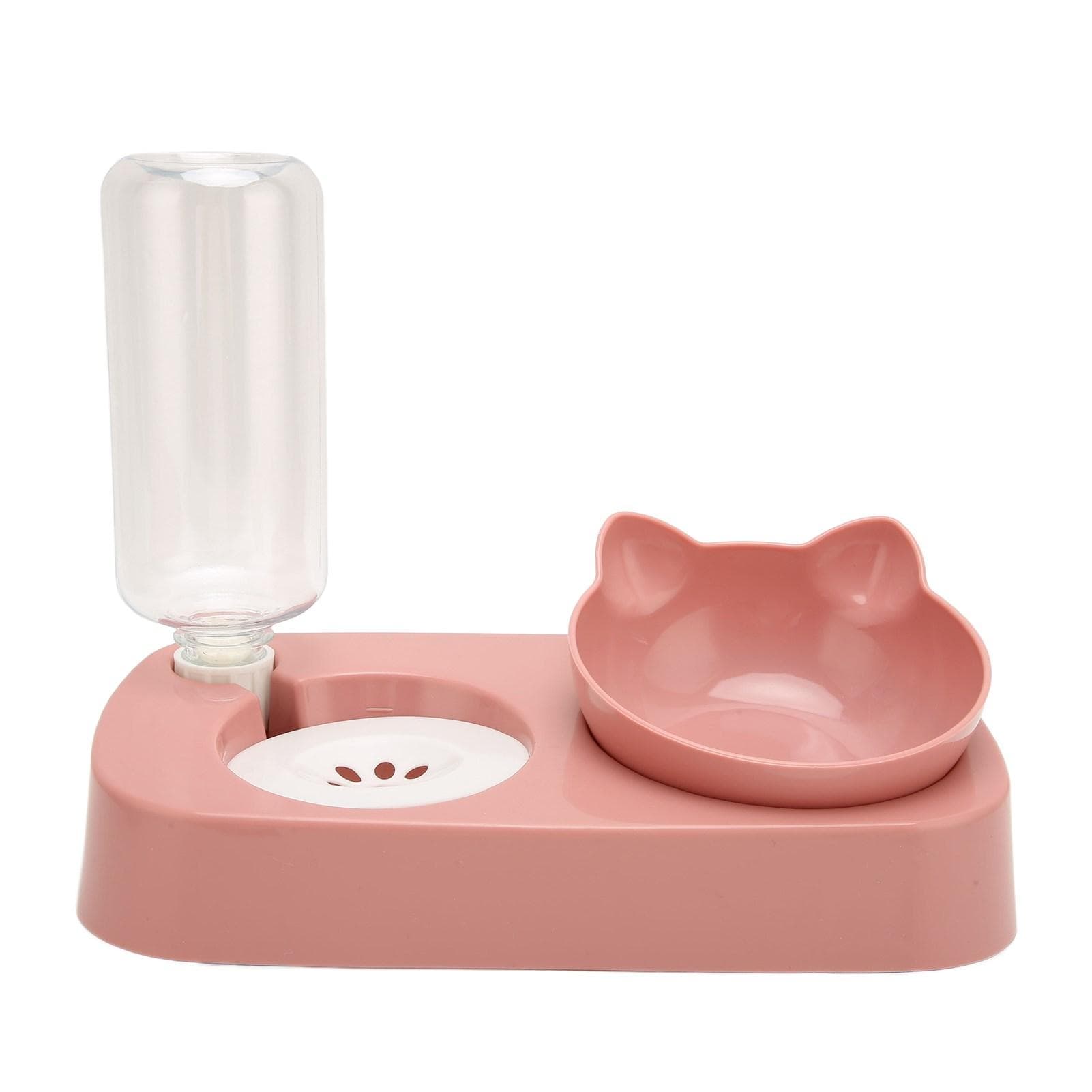 Pet Water Food Bowls Raised Detachable Automatic Water Feeder Food Dish Set for Small Medium Cat pink