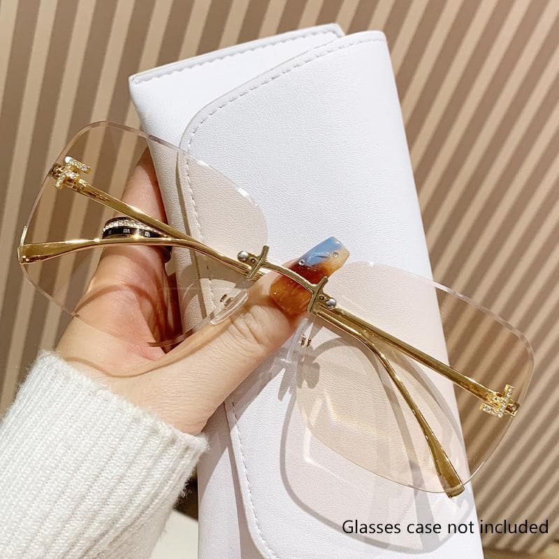 Autumn New Metal Rimless Sunglasses Trend Letter F Diamond Square Large Frame Female Glasses