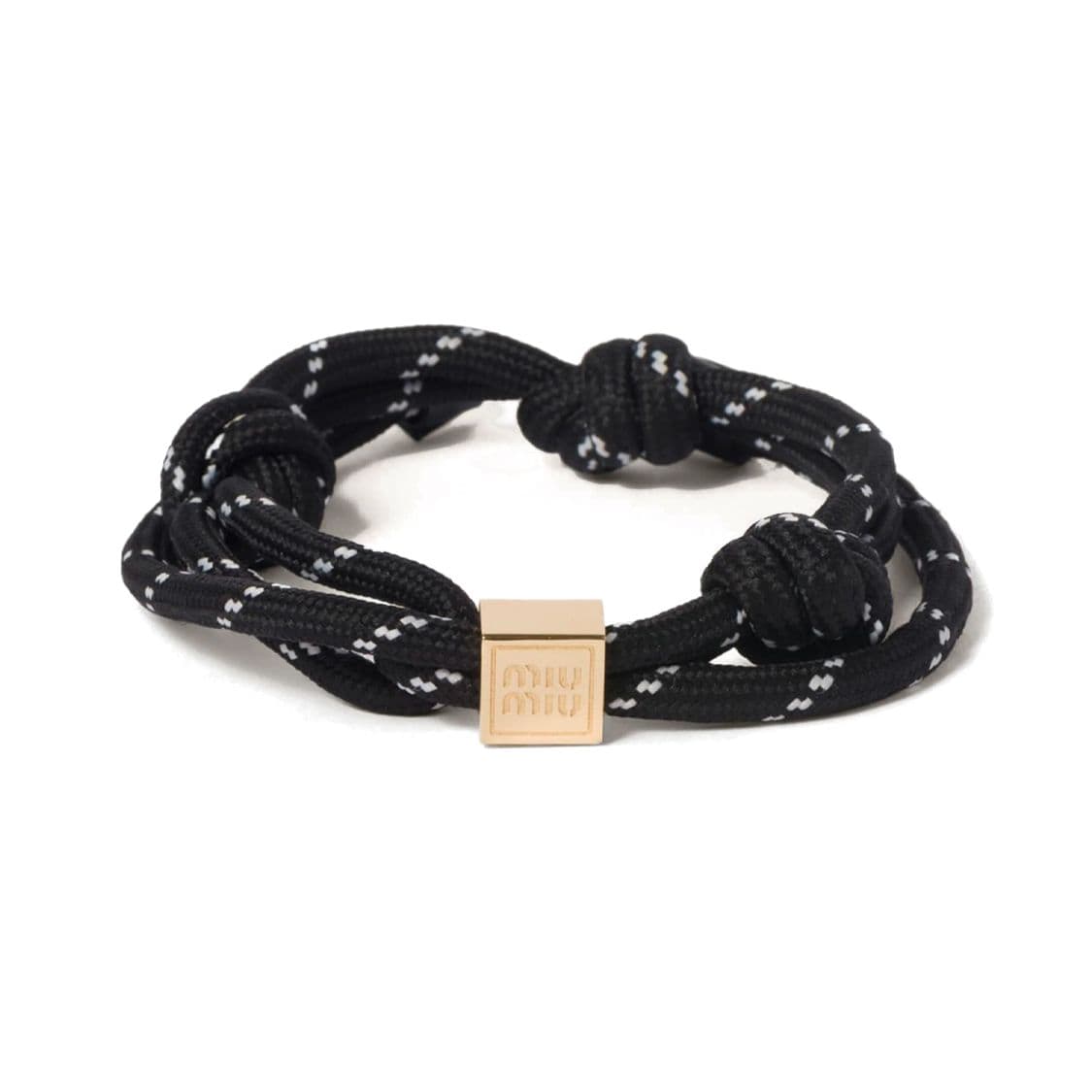 Miu Miu Logo Detail Leather Metal Nylon Bracelet Women accessories Black 5IB538-3L74-F0002 Box