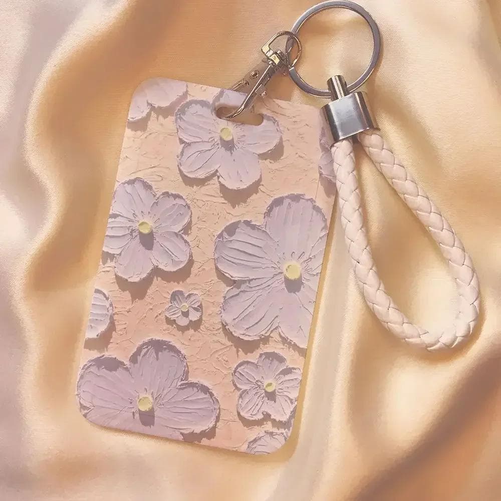 1 Pc Retro Style Flowers Card Holder for Women Cute Fresh Floral Student Bus ID Card Holder Nurse Badge Card Protector Cover pink