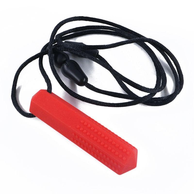 Silicone Teether Kids Chew Necklace Sensory Chewy Pendant Toys for Autism ADHD red