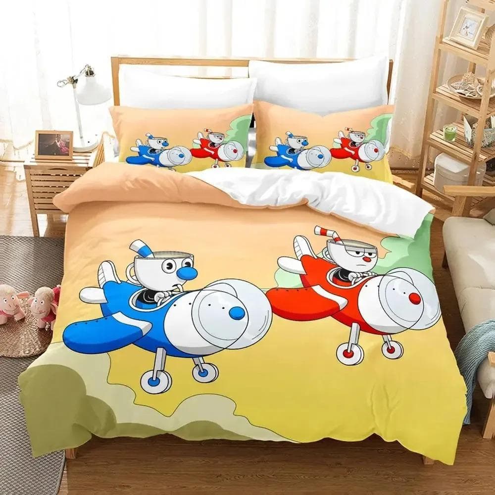 Cartoon Mugman Cuphead Bedding Set Duvet Cover Bed Set Quilt Cover Pillowcase Comforter king Queen Size Boys Adult Bedding Set US Twin 173x218cm