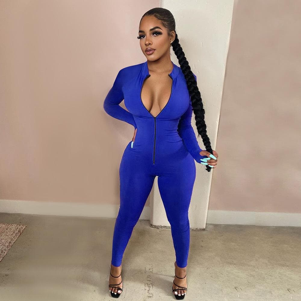 Workout Active Wear Solid Color Rompers Womens Jumpsuit Sporty Long Sleeve Fitness Clubwear Zipper Party Jumpsuits Bodycon XXXL