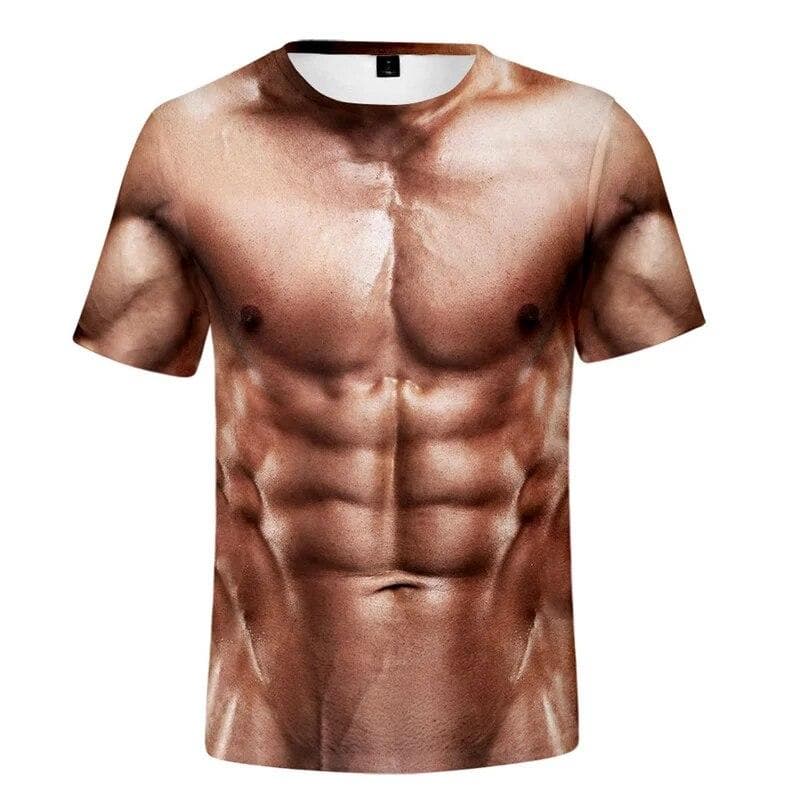 Fashion Funny Six-pack Abs Muscle Tattoos T Shirt for Men Round Neck Short Sleeve Tees Cool Streetwear 3D Printed t-shirt S