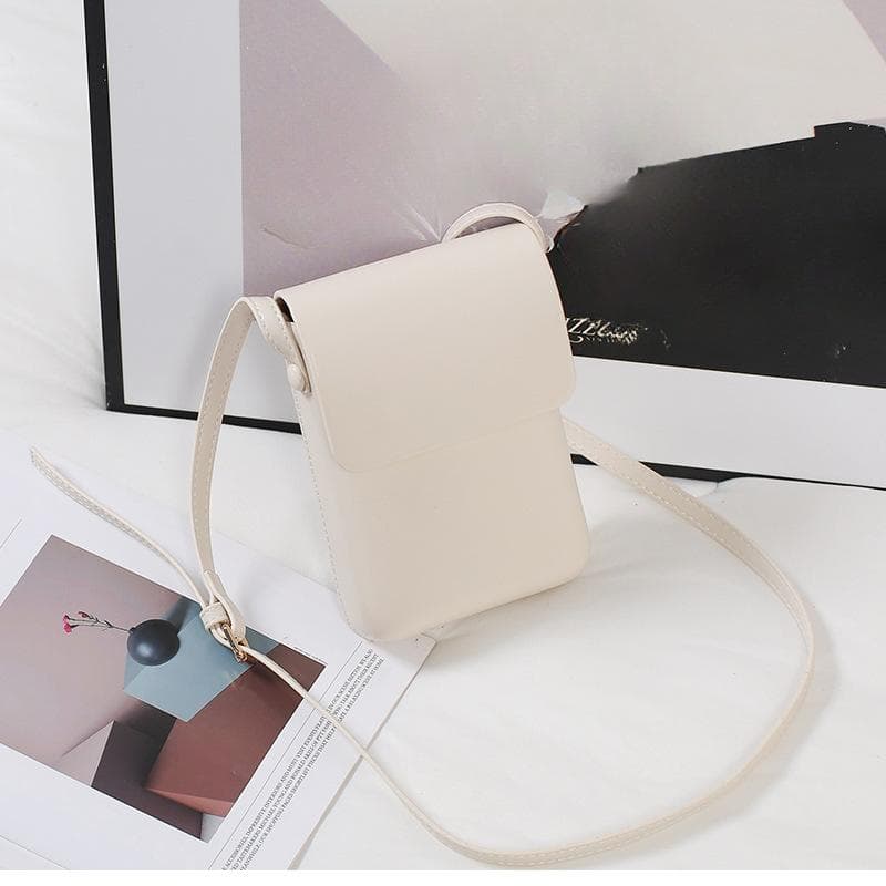 Korean Candy-colored Convenient and Fashionable Vertical Crossbody Phone Case, Solid Color Simple Pressed Shell Bag white