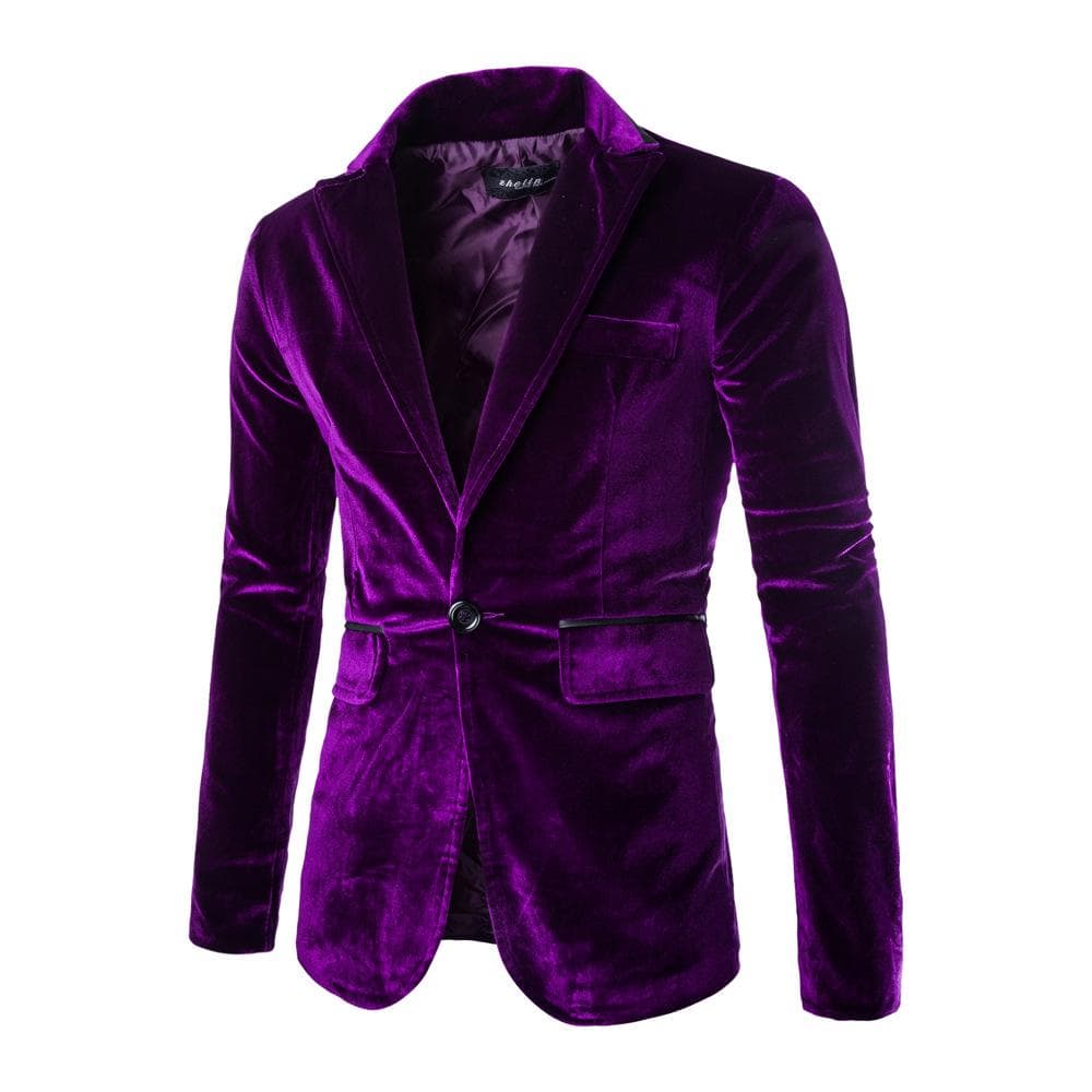 Mens Suit Tuxedo Suit Party Coat Corduroy Gentleman Blazer Jacket One Button Suit 2XL purple