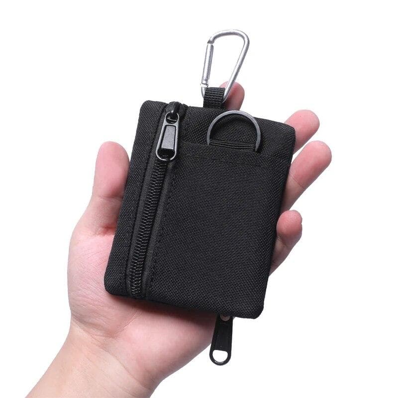 Outdoor Small Waist Pouch Key Wallet Mini Portable Key Card Case Travel Zipper Belt Bag Tactical Purse Coin Purse With Carabiner black