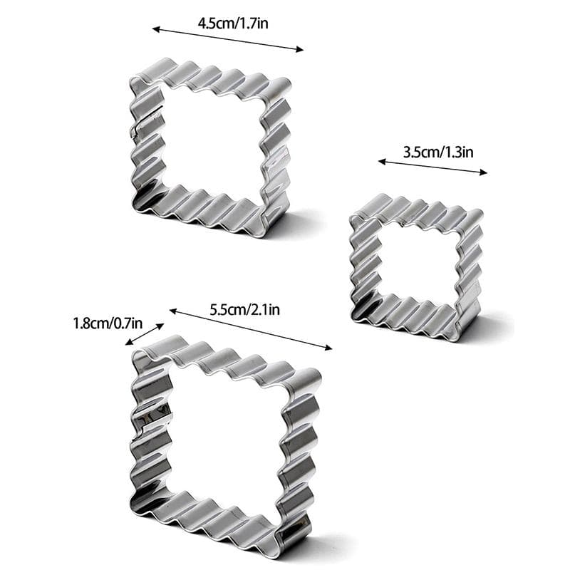 3Pcs Blessing Frame Stainless Steel Biscuit Mold Wave Rectangle/Square Cookie Cutter Wedding Fondant Cake Decoration Baking Mold Square