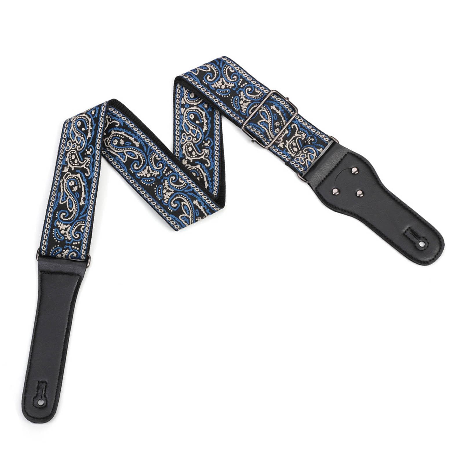 Blue Gray Embroidered Guitar Strap Set Folk Acoustic Shoulder Strap Lanyard Guitar Pick Non Slip