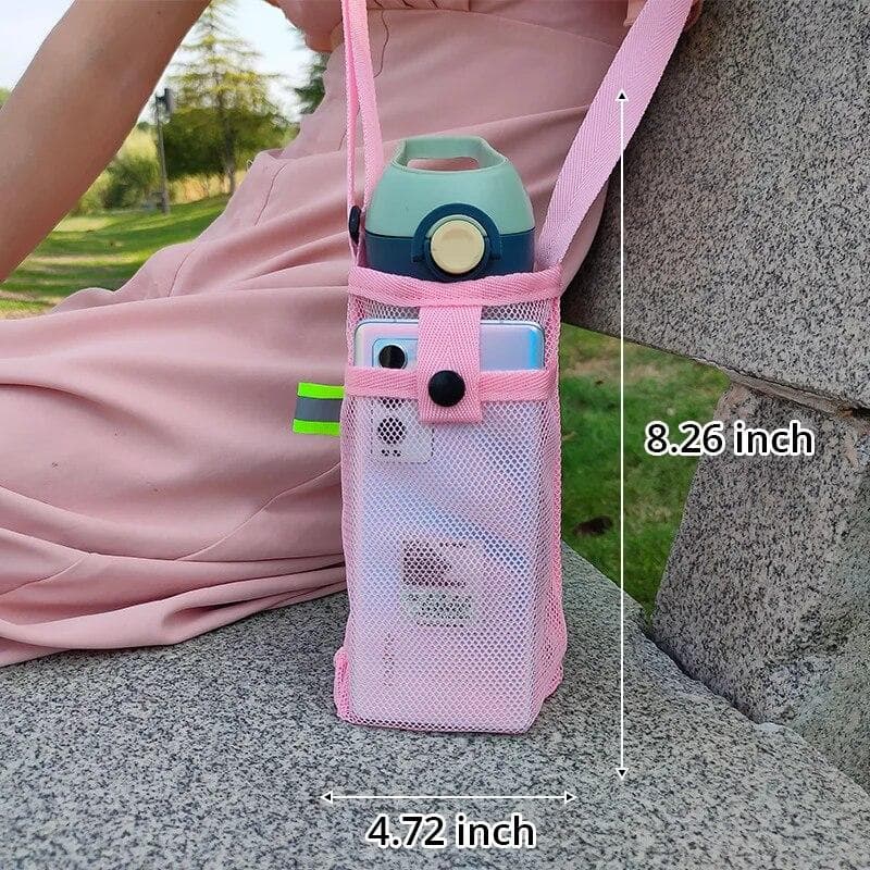 1PC Outdoor Crossbody Storage Mesh Bag Water Cup Cover Protection Case Water Cup Bag Mesh Milk Tea Children's Water Bottle Mesh