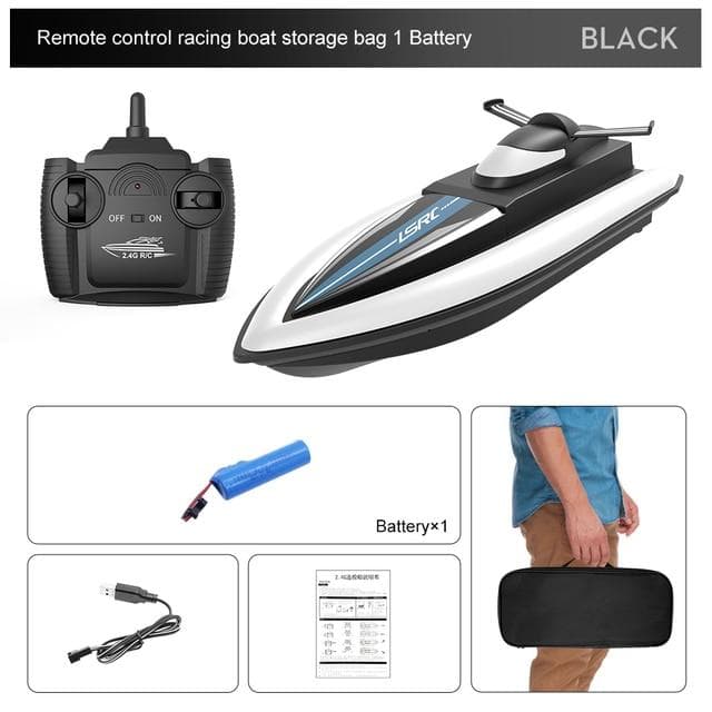 New 2.4G Remote Control High Speed Racing Boat Waterproof Rechargeable Model Electric Radio Controlled Speed Boat Toy Boy Gift Water Toy Race 3 battery black