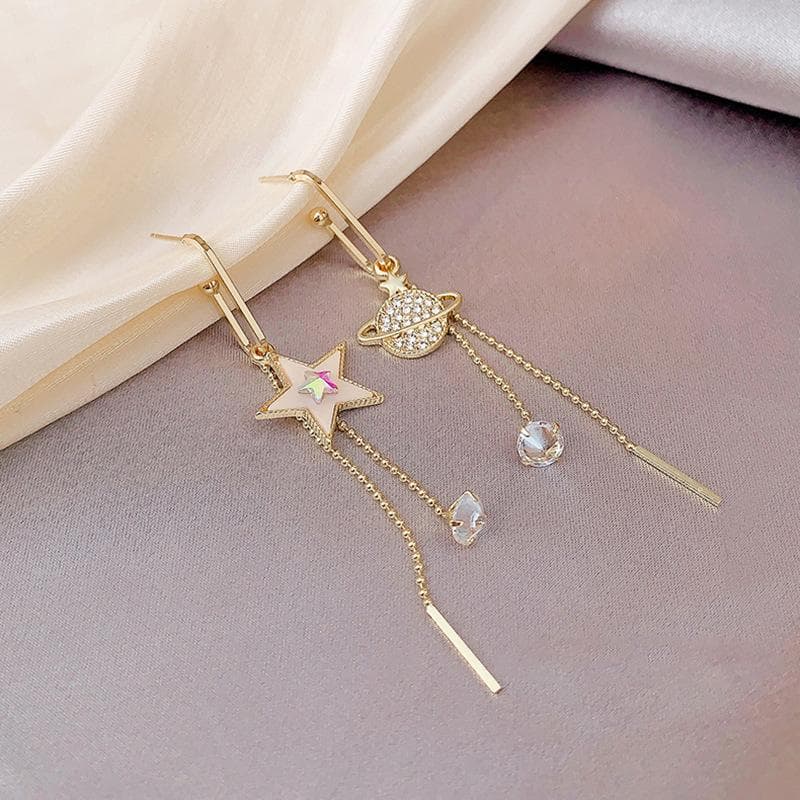 Trend Star Earth Long Tassel Dangle Earrings For Women Planet Statement Pendant Earrings Wedding Party Jewelry