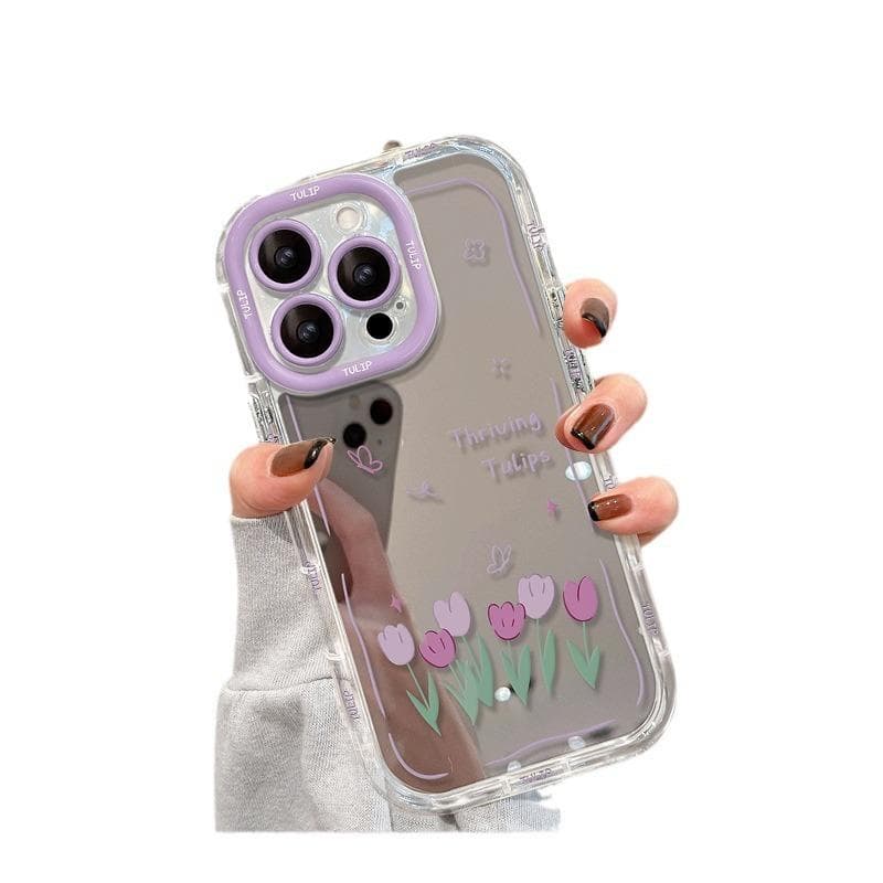 Oil Painting Tulips Suitable for 16promax IPhone Case Iphone14/13 Transparent 12 Mirror Xs/15 Apple 16e