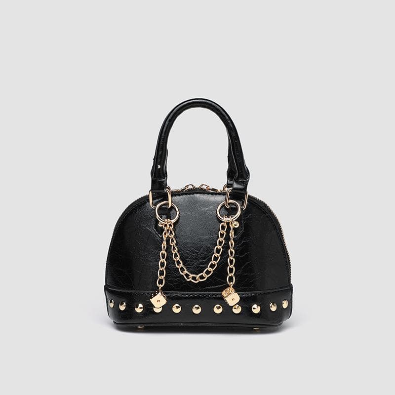 Niche Design Champagne Gold Coin Rivet Hand-held Shell Small Bag, Fashionable Single-shoulder Crossbody Bag black