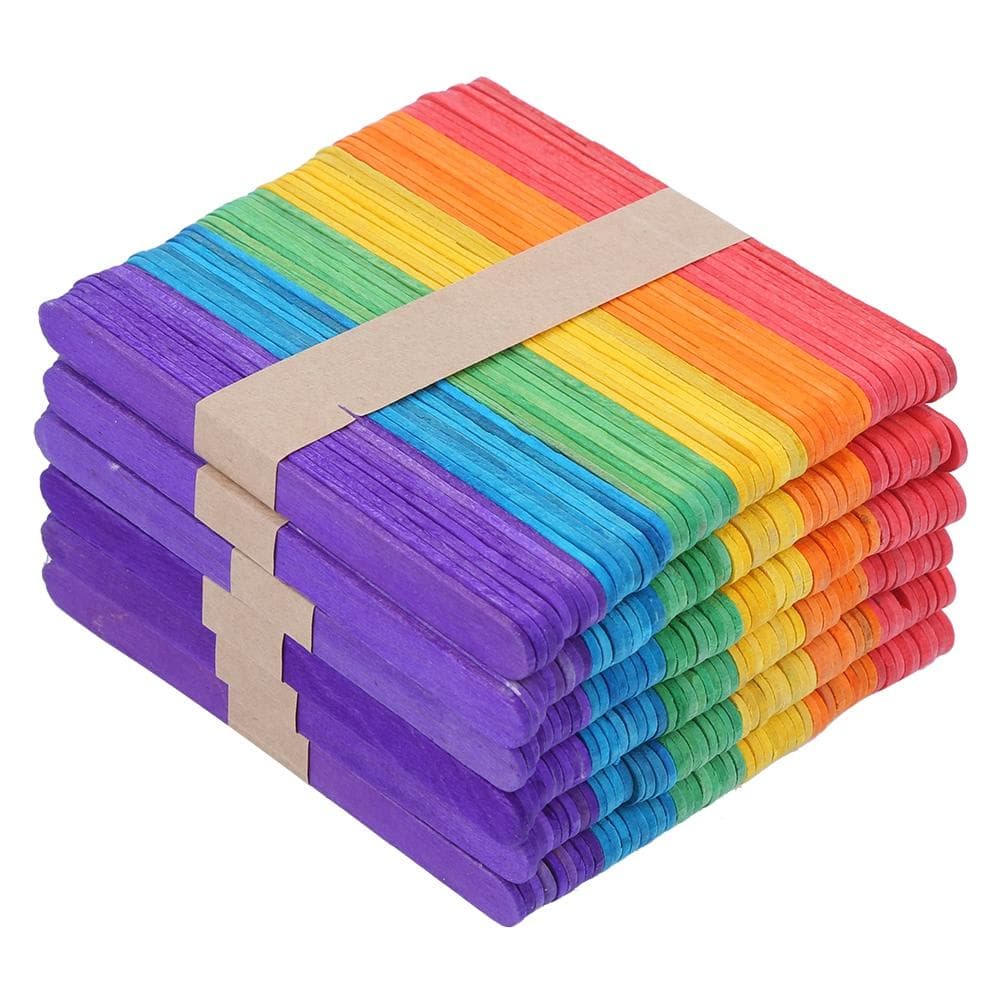 300Pcs Colorful Ice Cream Stick Manual Craft DIY Wooden Ice Bar Stick for Home Summer