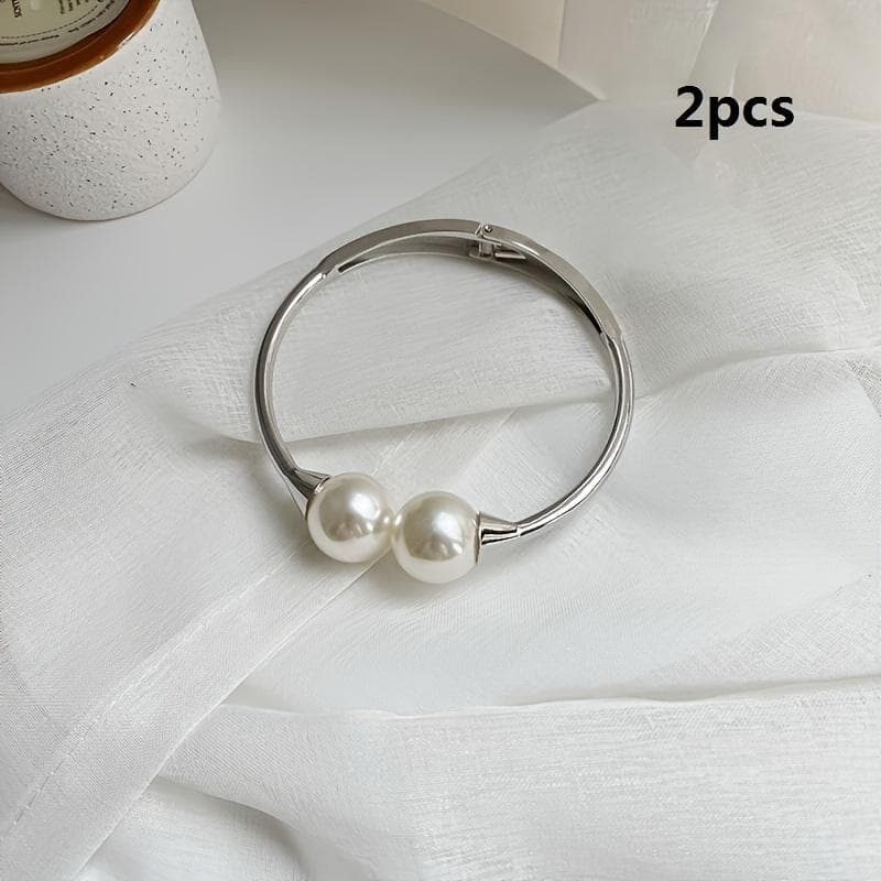 2Pcs Bohemian-style Golden Curtain Tiebacks With Artificial Pearls Stylish Home Decor Curtain Tiebacks, Suitable For Sheer Curtains, Bath Accessories silver