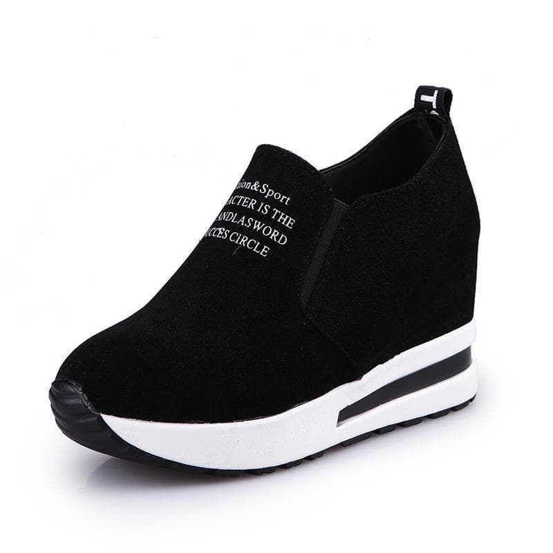 Ladies Leisure Platform Hidden Wedge Heels Slip on Sneakers Shoes 38 black
