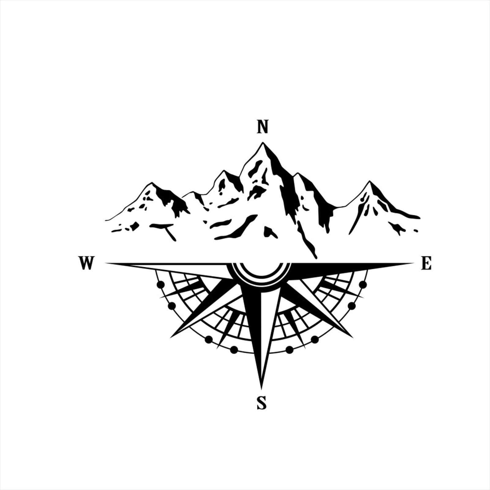 Mountain Compass Stickers, Decal for Car Hood Auto Body Side Door Compass Waterproof Stickers, black