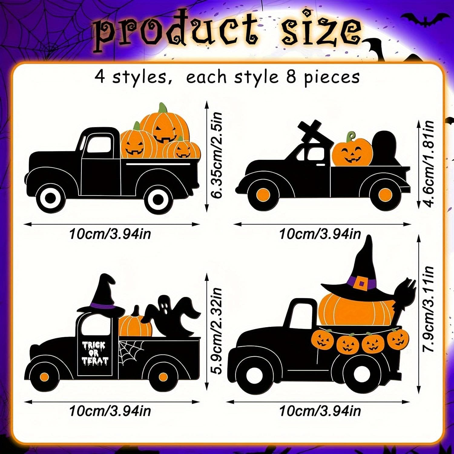 32pcs Halloween Wooden Craft Set - Unpainted Pumpkin & Truck Cutouts for DIY Art, Carved Tags & Hanging Decorations 32pcs