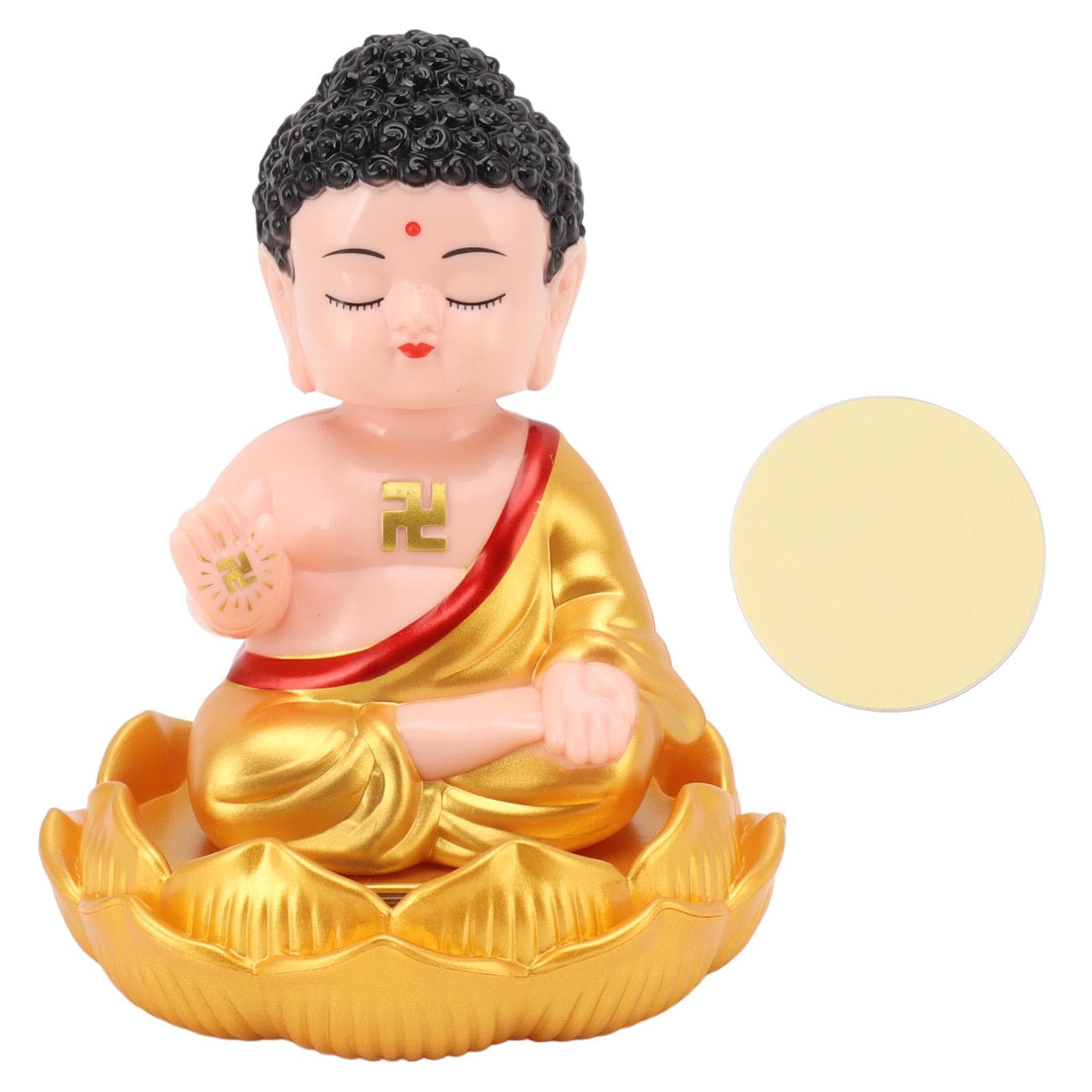 Buddha Ornament Solar Powered Light Energy Sensing Auto Nod Buddha Decoration for Home Car Office golden