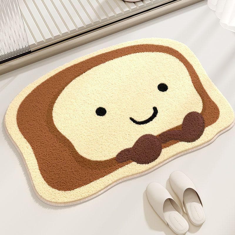 Cute Cartoon Bread Shaped Imitation Cashmere Carpet Soft Bathroom Absorbent Floor Mat Home Decoration Bedroom Bed Blanket 40x60cm 16x24inch