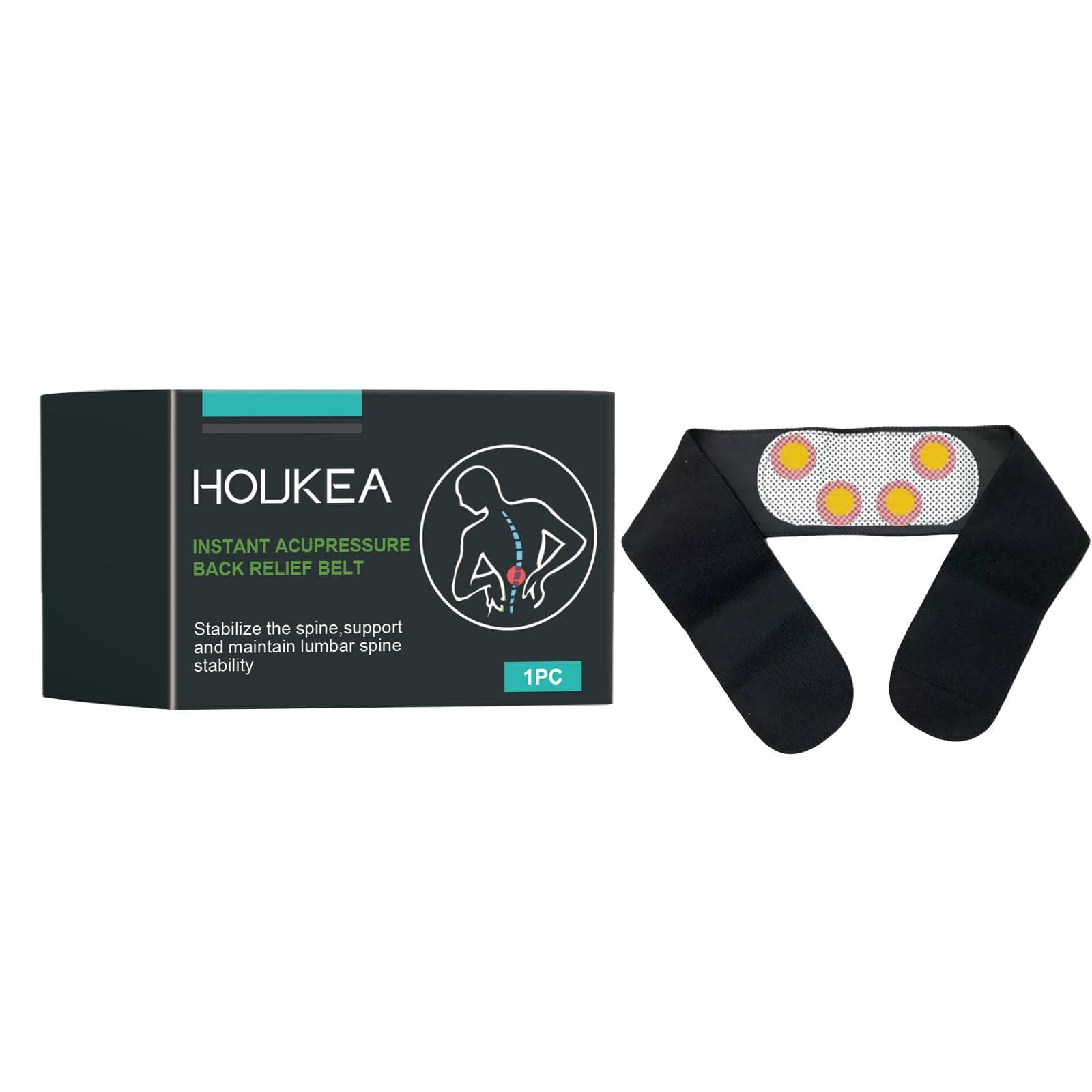 HOUKEA Instant Acupressure Back Relief Belt Lumbar Support Belt Muscle Tension Relief Belt Heat black