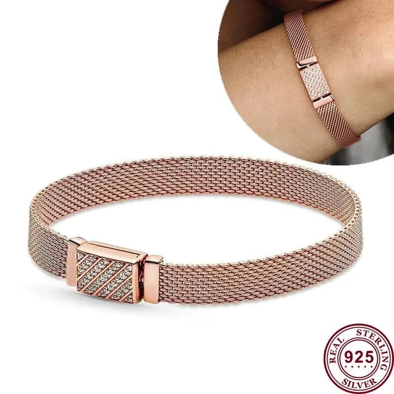 Hot Selling S925 Silver Reflexions Series Woven Mesh Original Women's Logo Multi Loop Watch Bracelet Wedding DIY Charm Jewelry 19CM
