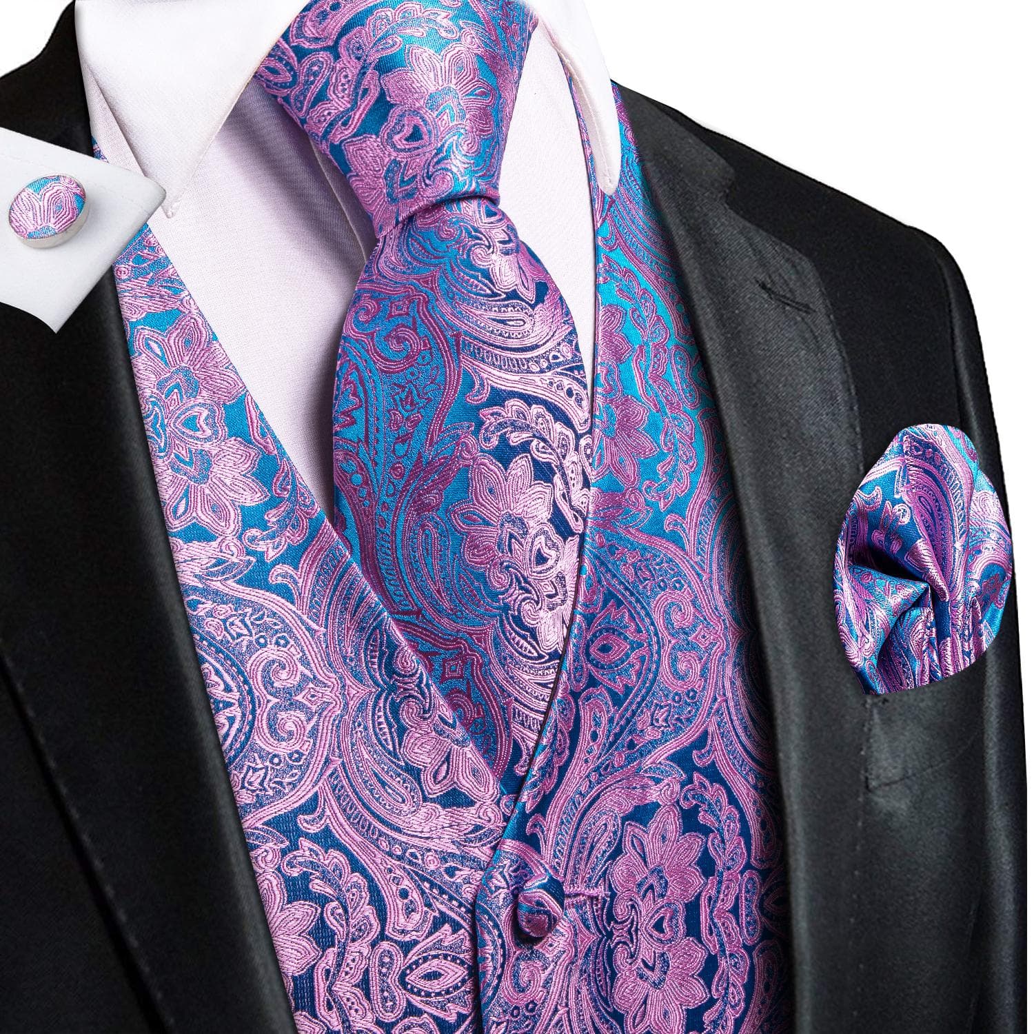 50 Colors Mens Vest Sleeveless V-Neck Pockets Waistcoat Tie Set Wedding Casual M