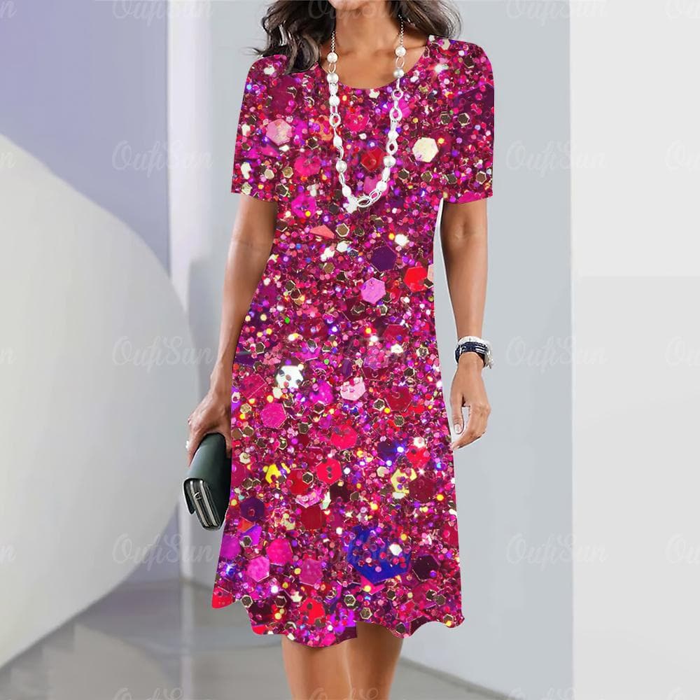 New Women's Dresses Sequin Print Elegant & Beautiful Midi Dresses Plus Size Female Summer One-piece Dress XL