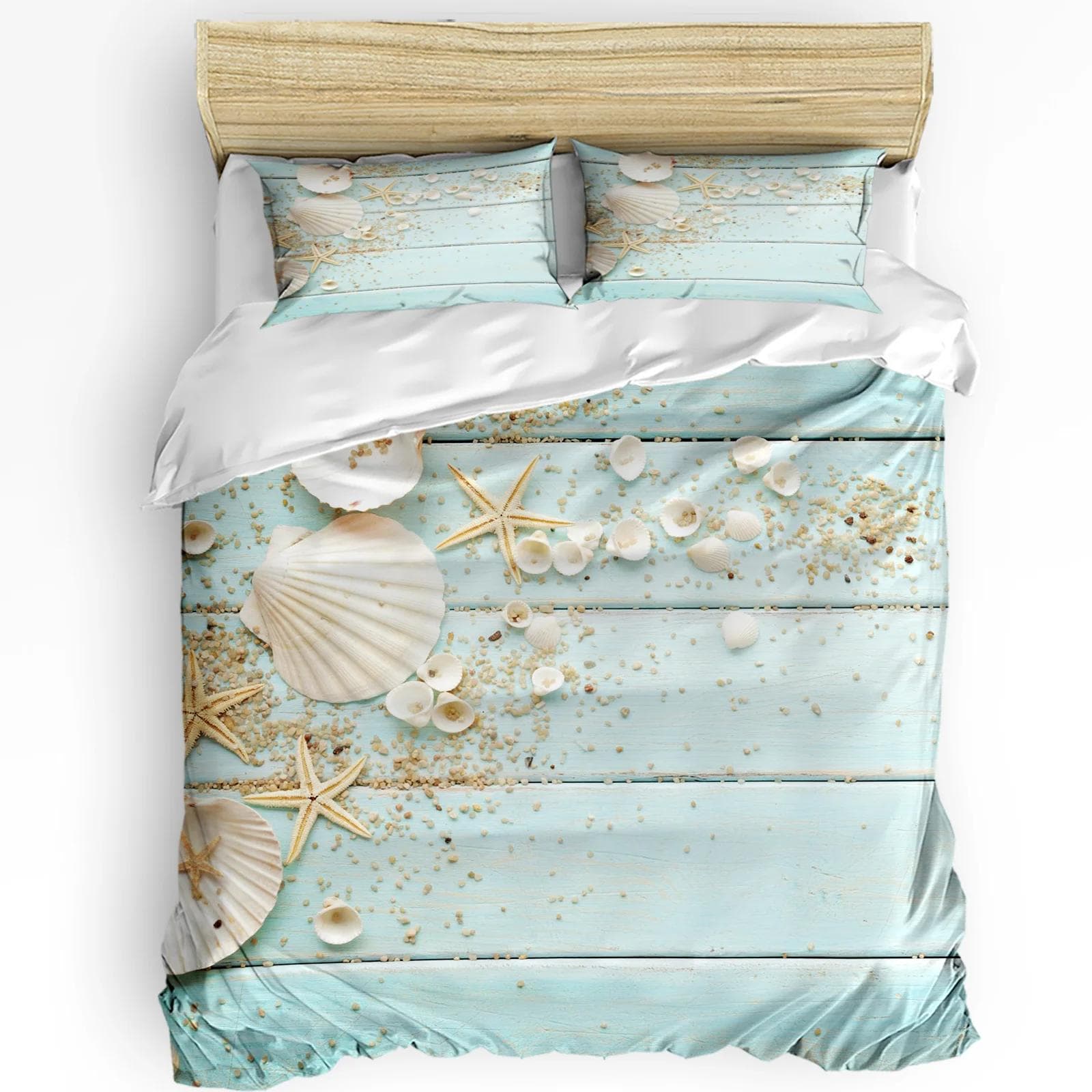Seashells Conch Starfish Beach Sand Bedding Set 3pcs Duvet Cover Pillowcase Kids Adult Quilt Cover Double Bed Set Home Textile EU single(135x200cm)