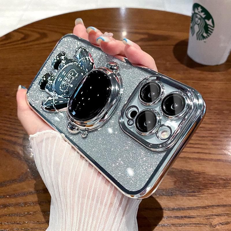 Applicable To Iphone 16PROMAX Phone Case, Astronaut Stand, Apple 15 Electroplated Glitter Lens Film Protection iphone 7/8/SE2 silver