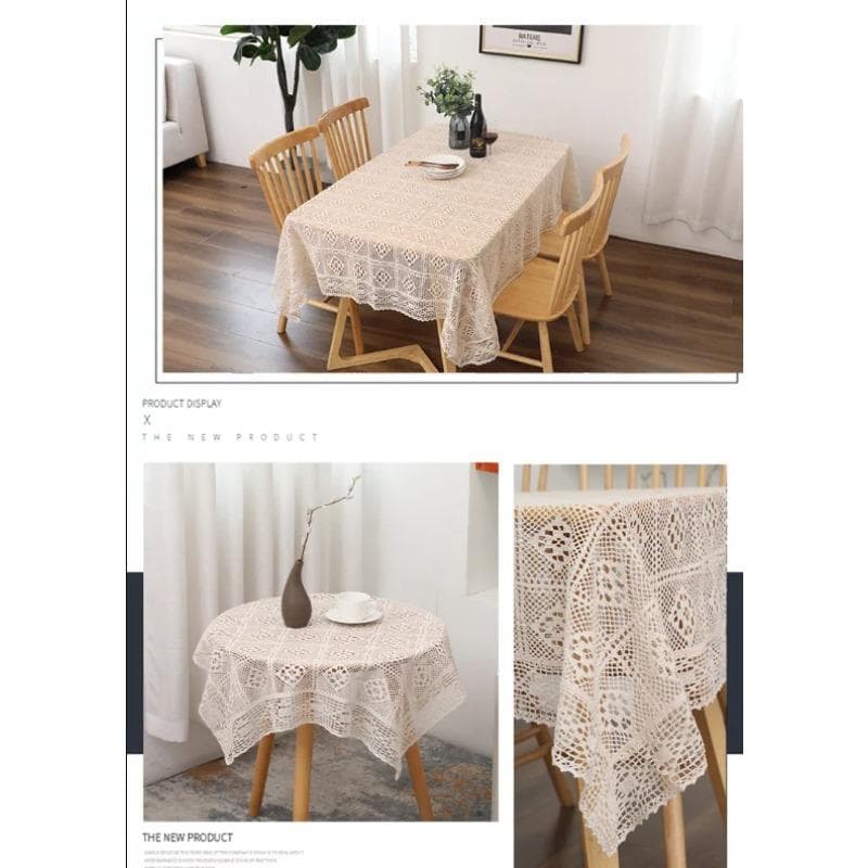 Rectangular Hollow Out Tablecloth Beige Rural Retro Crochet Dining Table Cover Lace Square Tea Table Cloth Soft Table Flag 60x60cm 1pcs