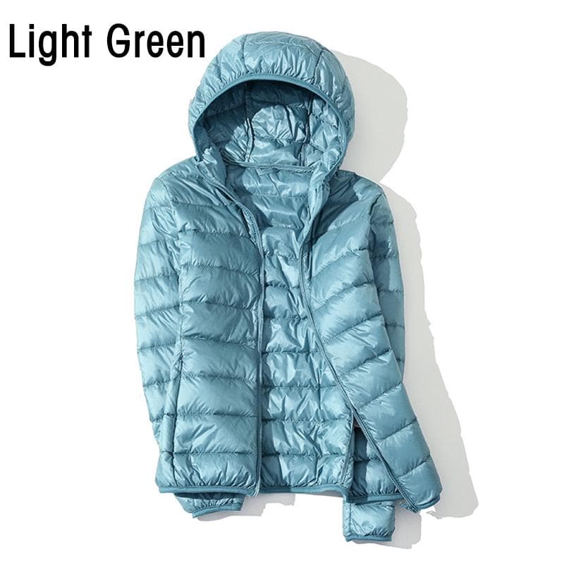 Women Warm Windproof 90% White Duck Down Jacket Coat Hooded Winter Autumn Casual 2XL light green