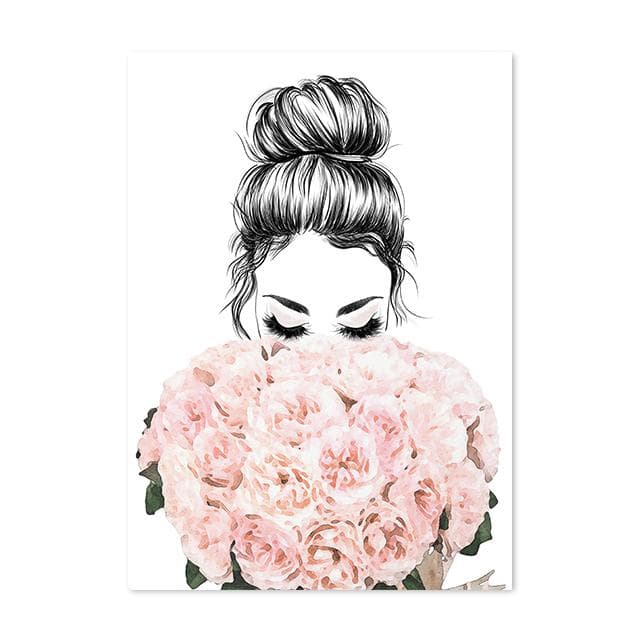 Nordic Pink Fashion Wall Posters Perfume Bottle Canvas Painting Lips Wall Art Modern Flower Print Pictures Girl Bedroom Decor 40x60cm No Frame