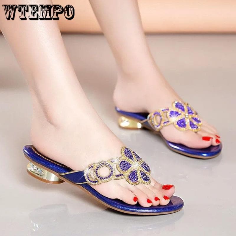 Women's Flip-flops Summer Flat Bottom Low Heel Sexy Fashion Outdoor Versatile Rhinestone Leather Beach Slippers Sandals Rubber EVA Material 41