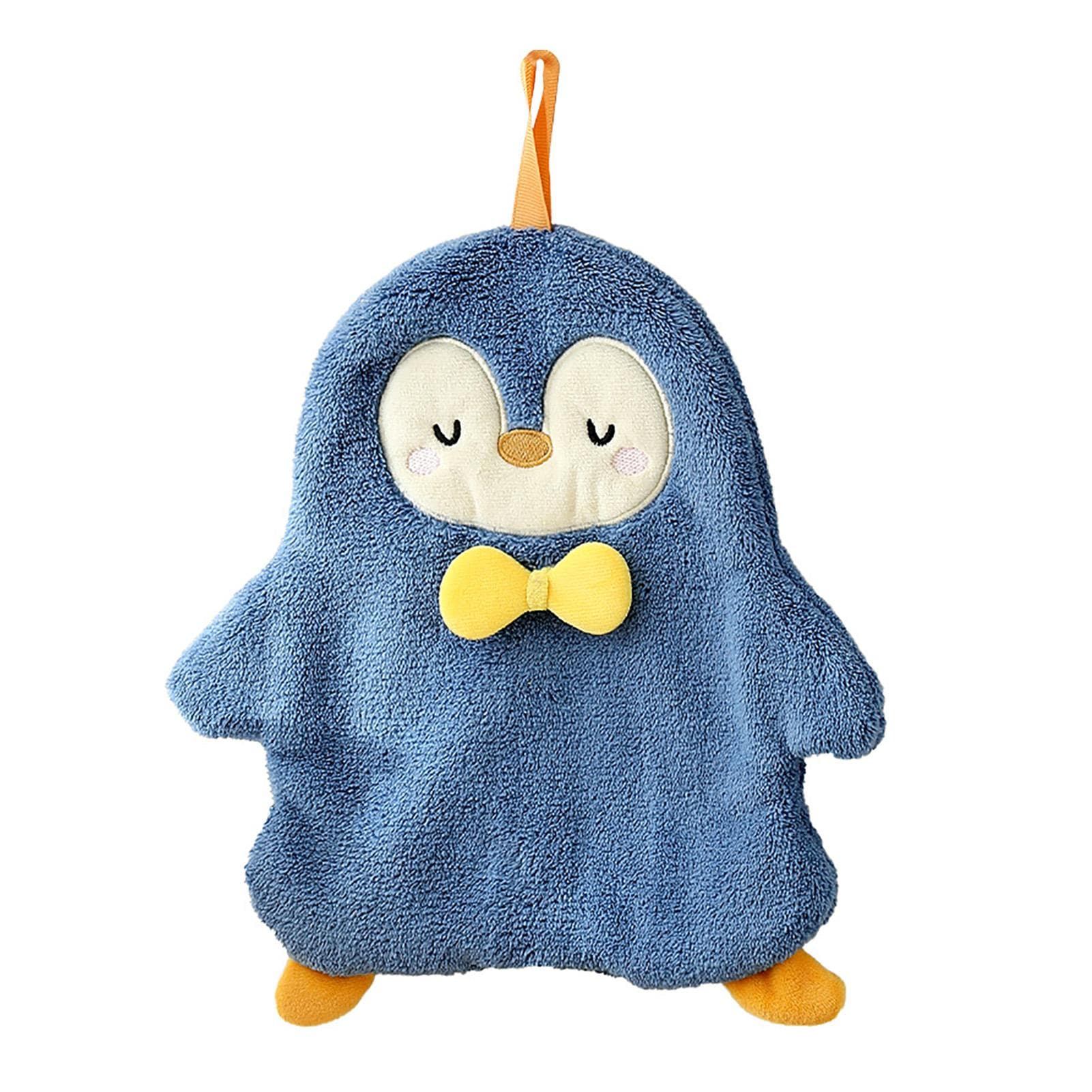 Animal Hand Towel Soft Cute Wall Mounted Dish Cloth Hand Dry Towel for Kitchen Bathroom Penguin