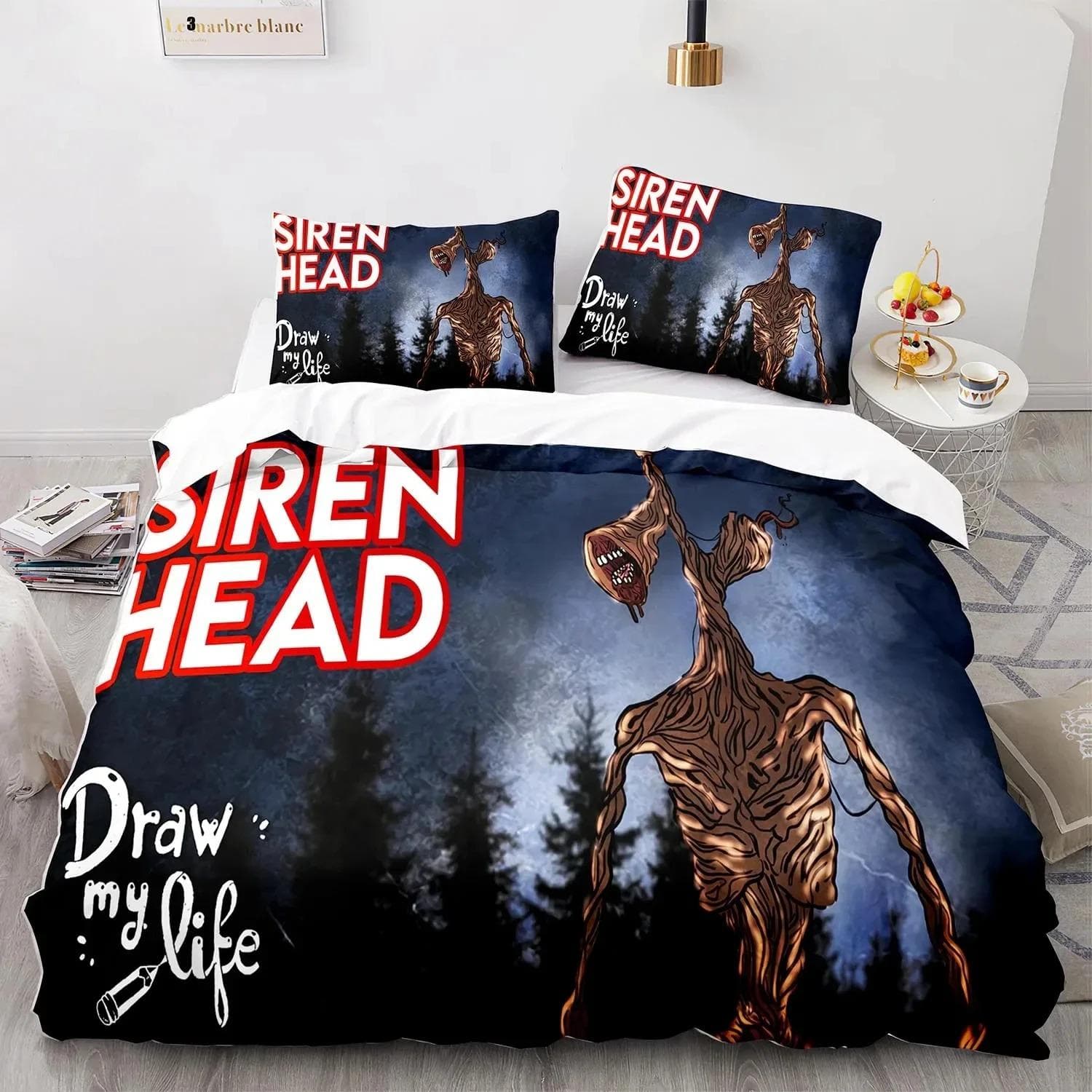3D Print Siren Head Bedding Set Duvet Cover Bed Set Quilt Cover Pillowcase Comforter king Queen Size Boys Adult Bedding Set EU Double 200x200cm