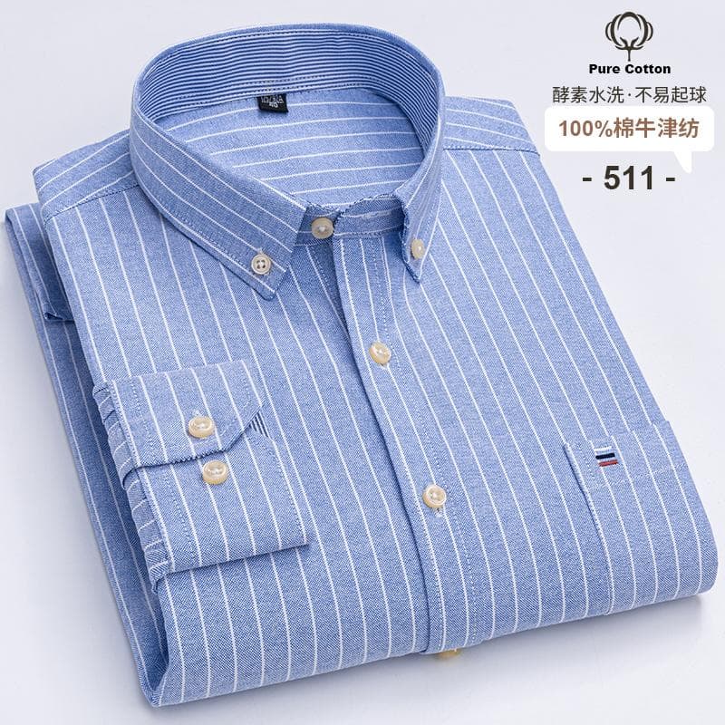 100% Cotton Oxford Men's Shirts Long Sleeves Plaid Soft Regular Fit Formal Dress Shirt Pocket Social Blouse Male Clothes S-7XL 2XL