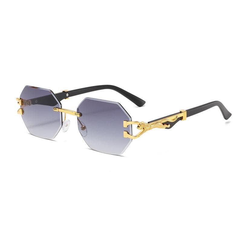 New Retro Polygon Frameless Gradient Sunglasses Women Luxury Brand Wood Grain Leopard Leg Design UV400 as picture