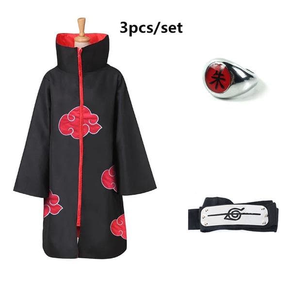 Anime NARUTO Akatsuki Uchiha Itachi Cosplay Costume Cloak Robe Ninja Trench Coat Set Ring Headband Halloween S