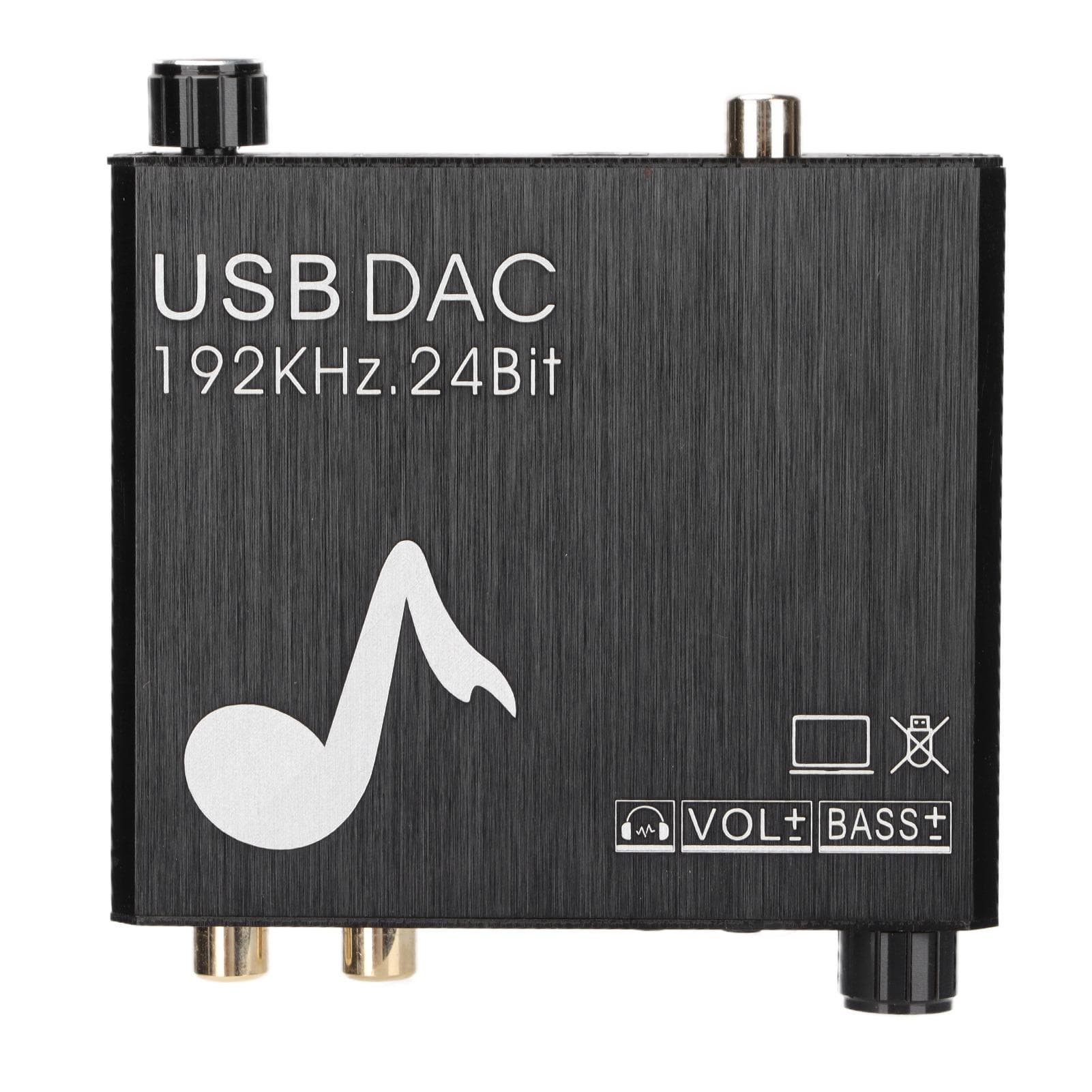 192kHz Digital to Analog o Converter 24‑Bit Stereo LR RCA o Adapter with Volume and Bass