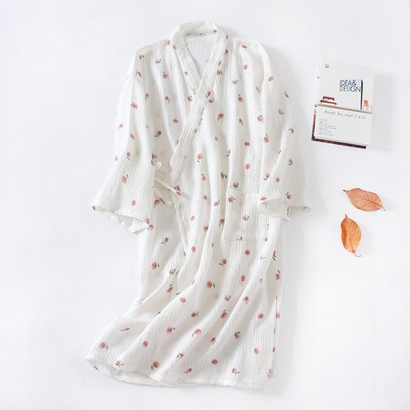 Japanese kimono spring and autumn ladies cotton crepe cloth nightgown pajamas bathrobe household clothes spring and summer robe M white