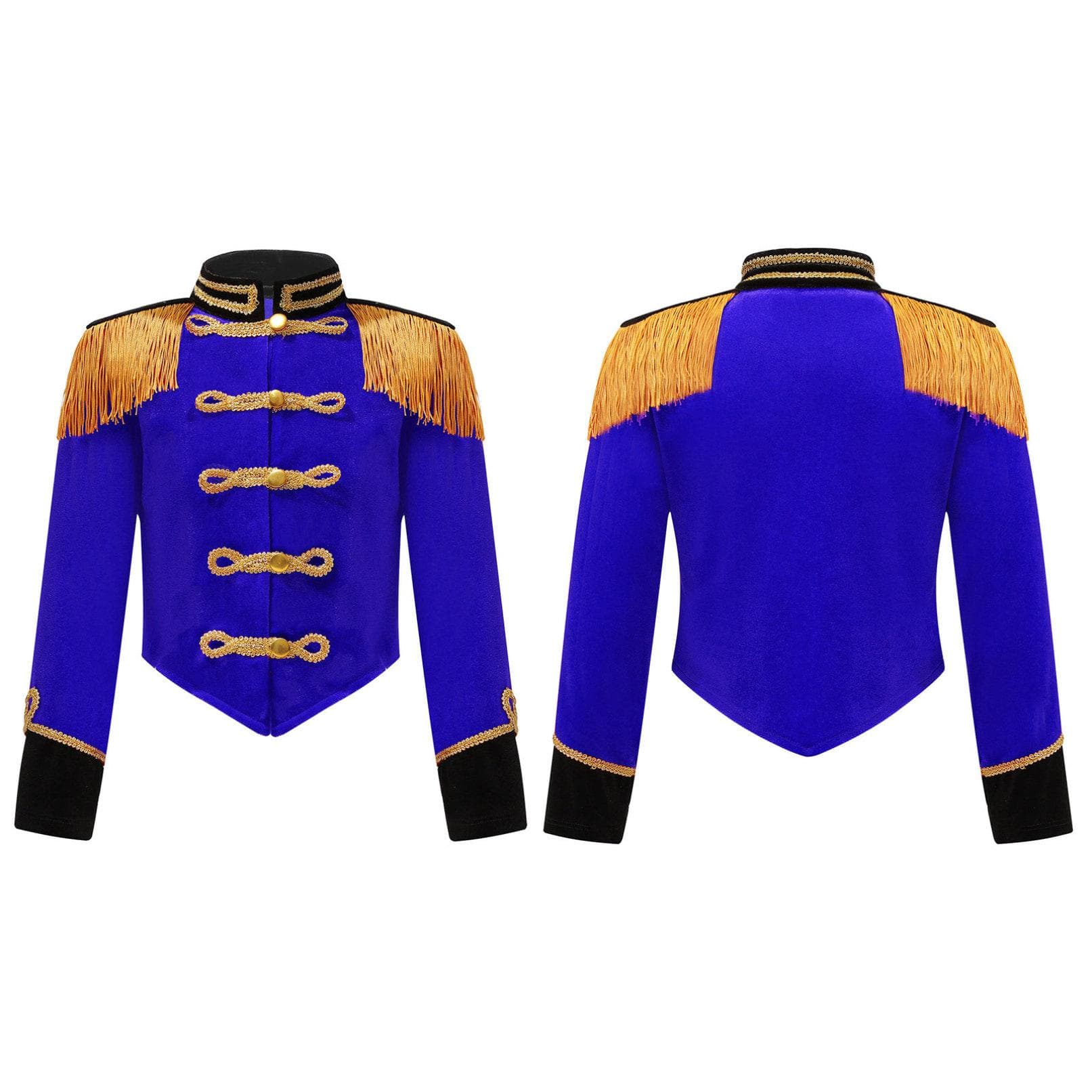 Kids Girls Fancy Circus Ringmaster Costume Stand Collar Tassel Jacket Ringleader Costume Cosplay 11-12 Years blue