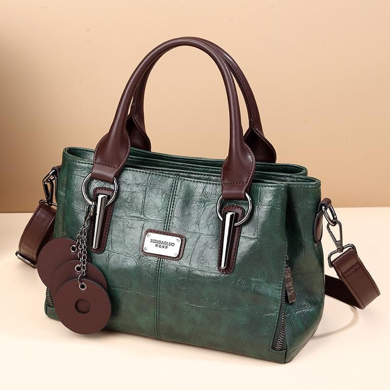 Ladies Shoulder Bag Retro Portable Slung Large Capacity Multi-compartment Bag Messenger Handbag In Europe and America 12cm*20cm*28cm green