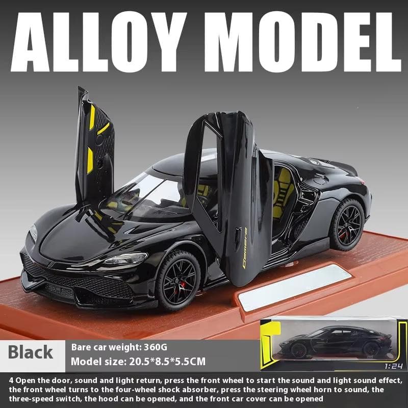 New 1:24 Gemera GT Sports Car Alloy Diecast Metal Model Car Sound & Light Children's Toy Car Collectible Birthday Gifts For Boy Mini black
